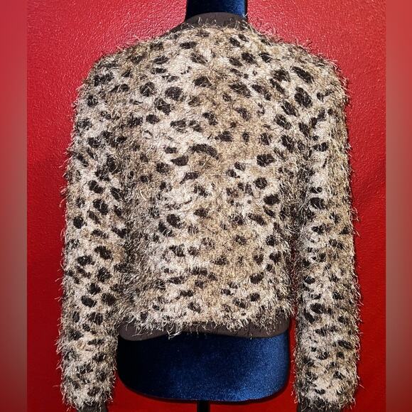 Lpve Culture faux fur leopard animal print zipper jacket size Large Like New - Picture 5 of 10